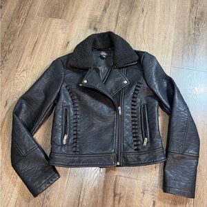 CoffeeShop Black Leather Jacket with Textured Details